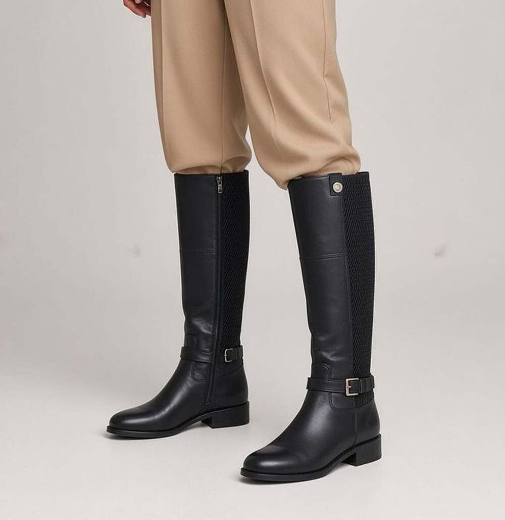 Cole Haan Black Leather Stretch Knee-High Riding Boots W07907 Size 8B